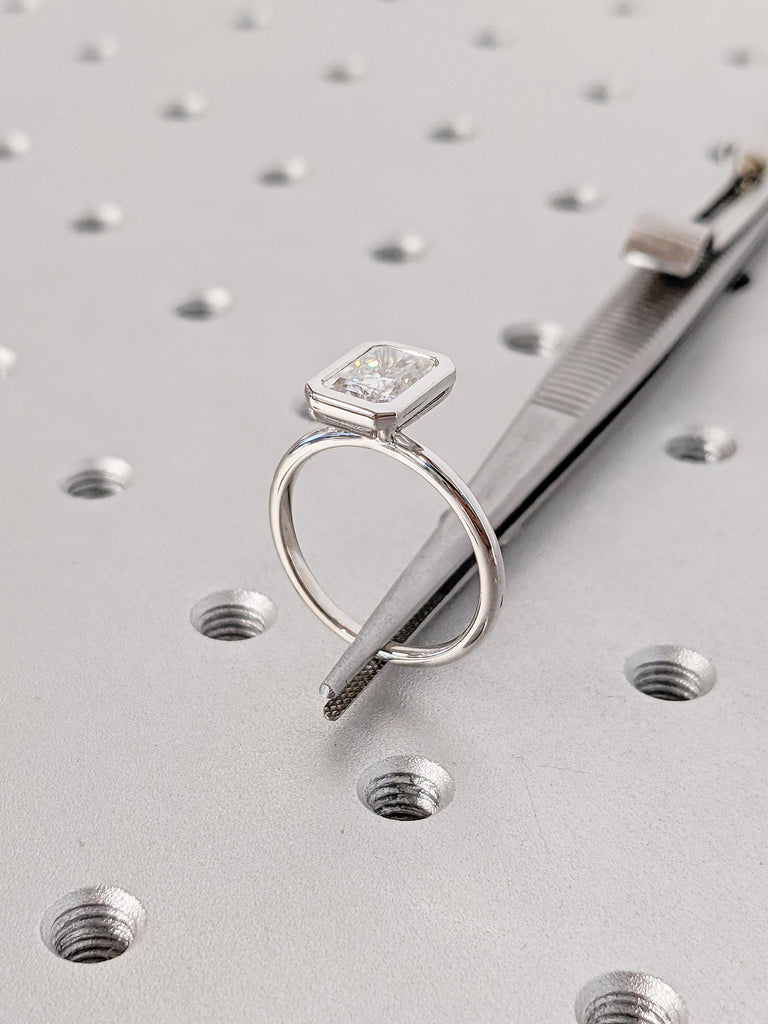 Unique Lab Grown Diamond Ring | 14K White Gold Solitaire Engagement Ring | Vintage Bezel Set Wedding Ring | Diamond Promise Ring For Her