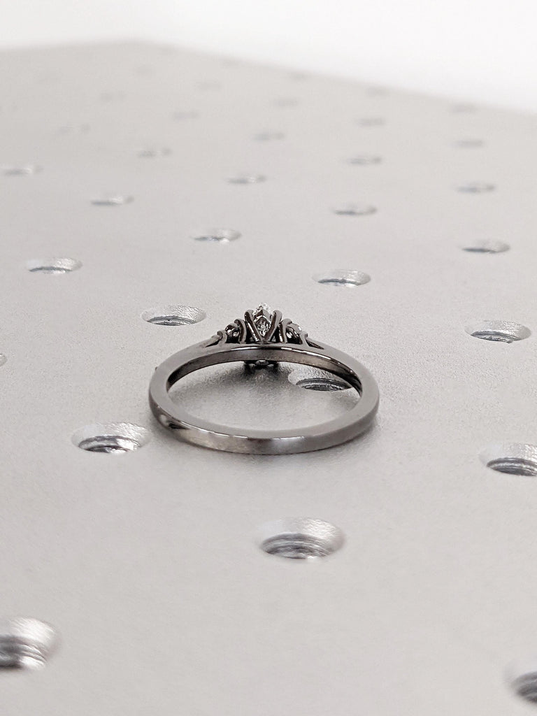 14K Black Gold Art Deco Moissanite Bridal Engagement Cluster Ring, Dainty Pear Cut Moissanite Wedding Band, Gothic Aesthetic Diamond Ring