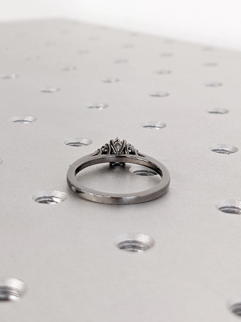 Pear Cut Moissanite Custom Engagement Ring, 14K Black Gold Cluster Round Pavé Diamond Wedding Band, Bridal Jewelry