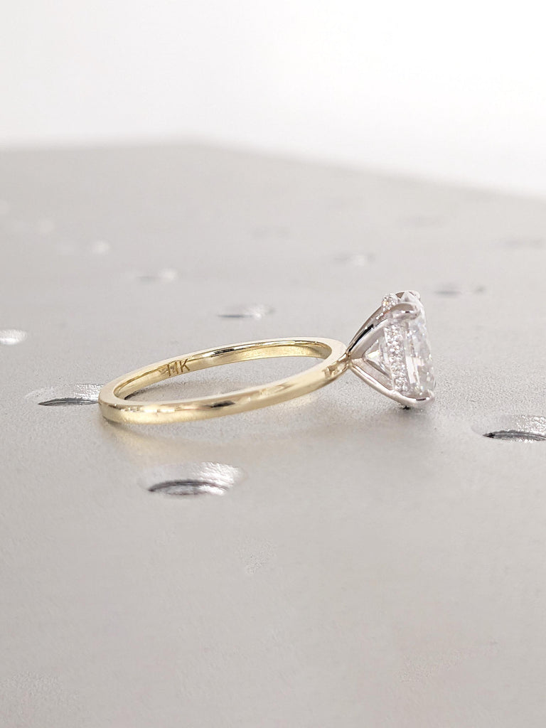 Lab Diamond Ring, Oval Engagement Ring, Dainty 14k White Gold, Yellow Gold Wedding Ring, Unique Anniversary Ring, Hidden Halo Statement Ring