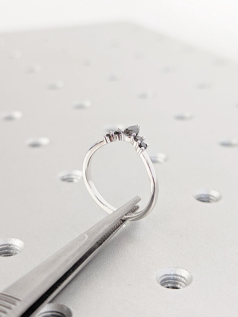 Salt and Pepper Diamond Ring Wedding Band | 14K White Gold Dainty Ring | Unique Diamond Stackable Ring | Vintage Art Deco Half Eternity Band