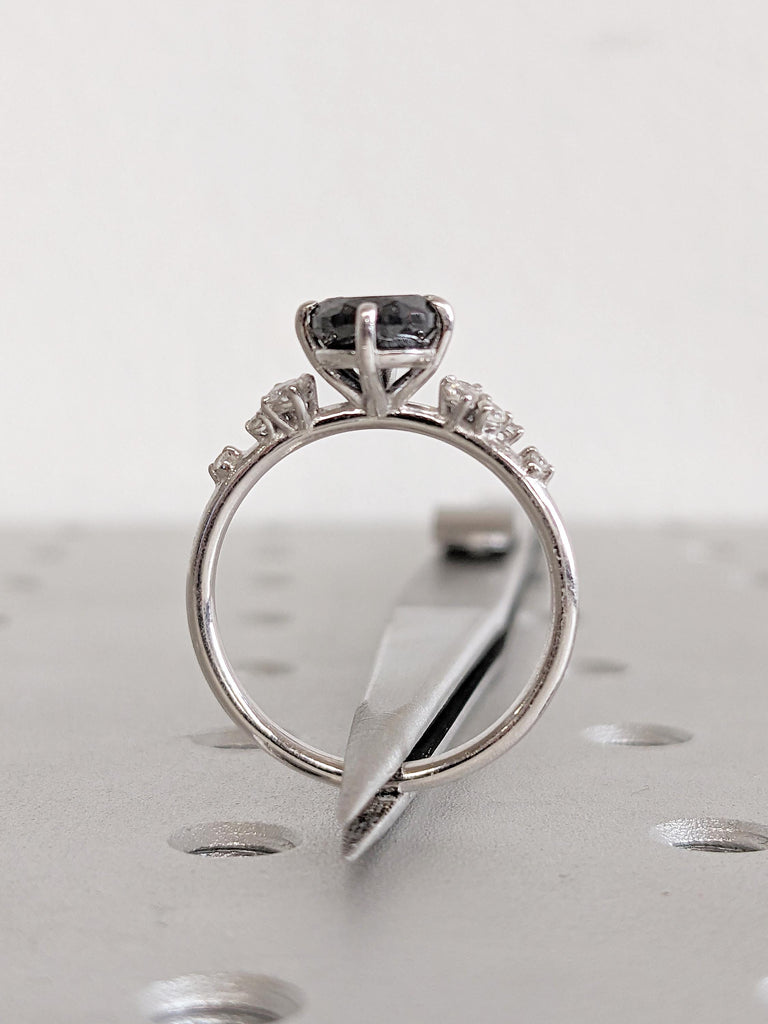 Art Deco Salt and Pepper Diamond Ring, Pear Engagement Ring, Vintage Snowdrift Diamond Ring, 14k White Gold Ring, Unique Gold Wedding Ring
