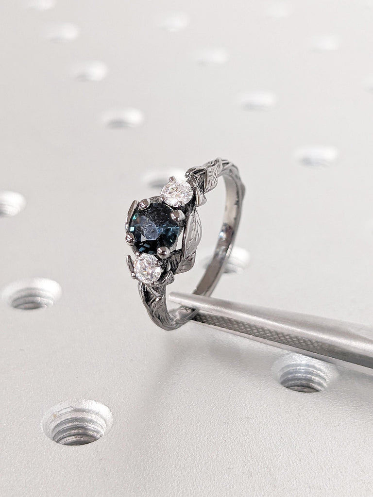 Nature Inspired Ring, Blue Green Sapphire Ring, Art Deco Floral Ring