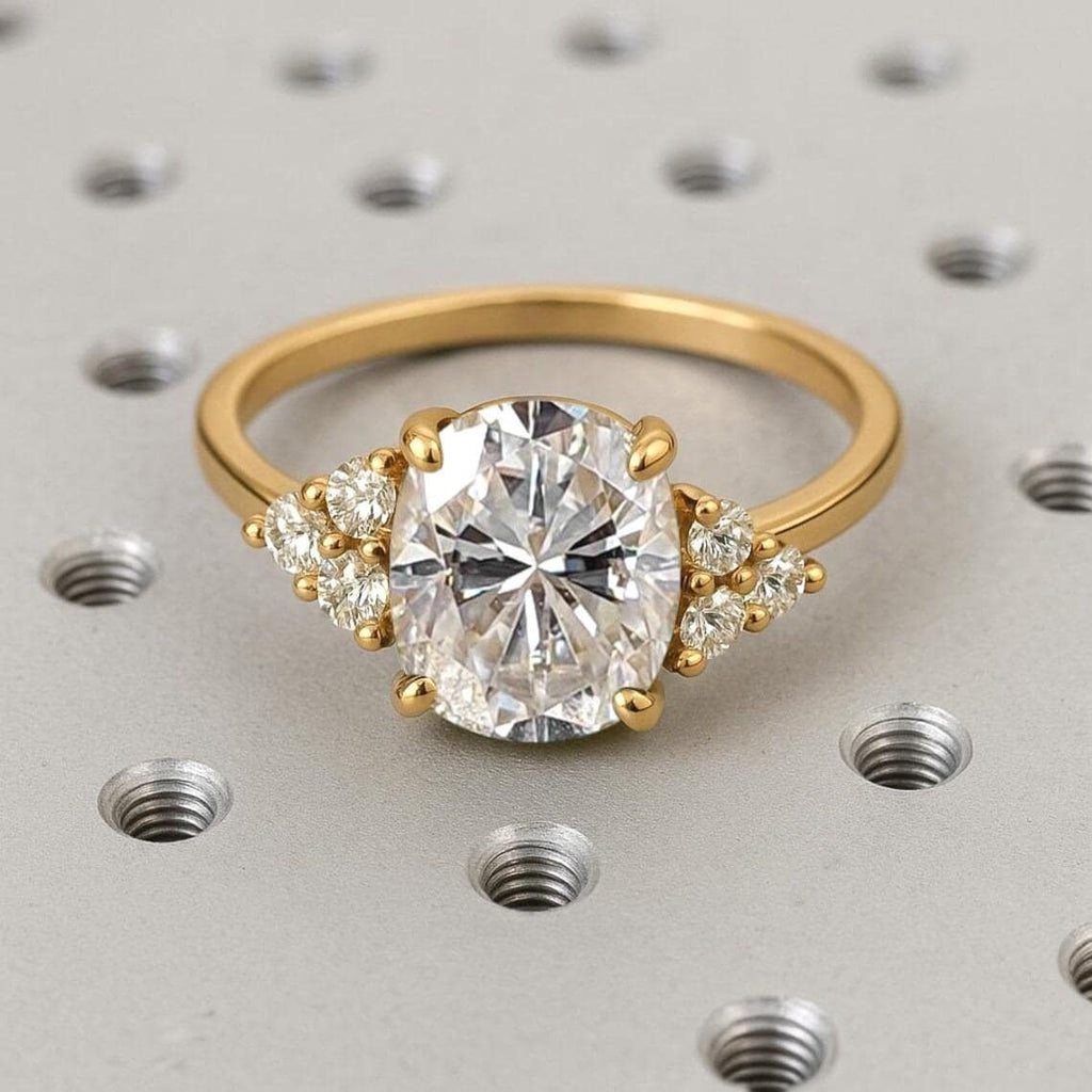 2 Carat CVD Diamond Oval cut Engagement Ring | Moissanite Cluster Delicate Engagement Ring | Solid Gold Wedding Ring
