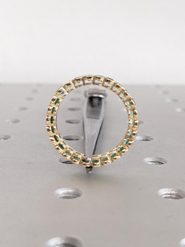 Vintage Emerald Ring for Women, 18k Yellow Gold Wedding Band, Bezel Ring, Eternity Ring
