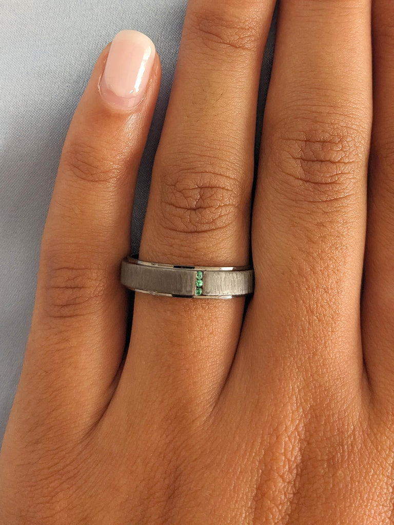 5mm Unisex Solid Gold Wedding Band | Brushed Matte Finish Women Wedding Band | Emerald Gold Band