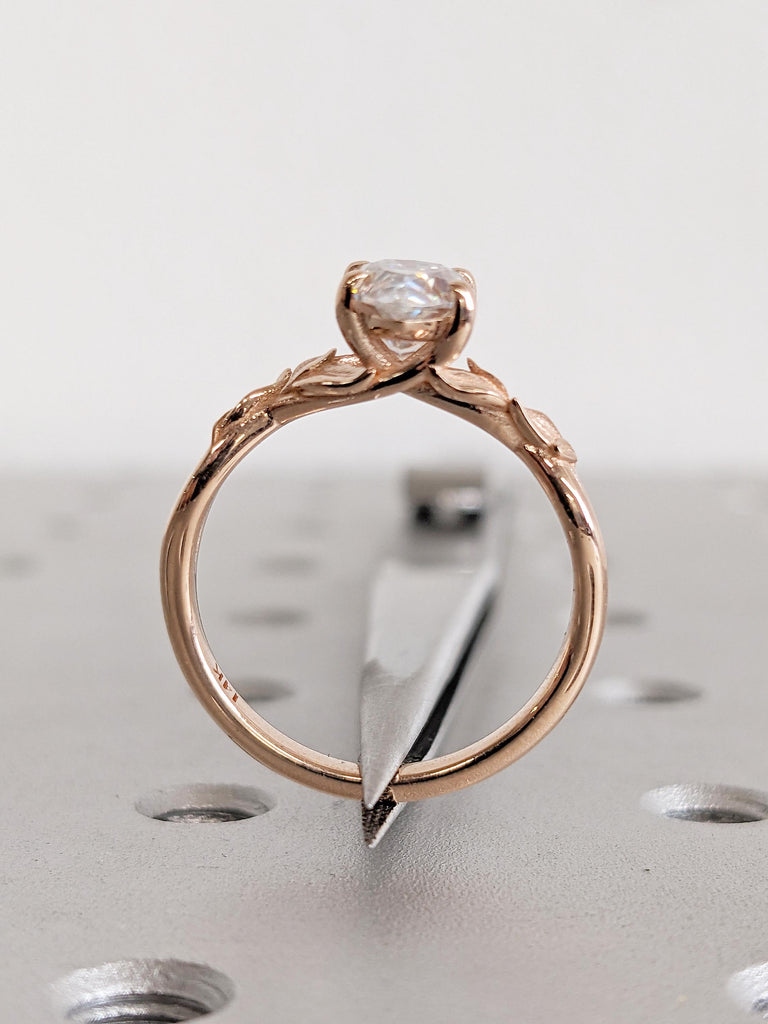 Pear Cut Moissanite Engagement Ring, 14k Rose Gold Ring, Nature Inspired Ring, Floral Ring