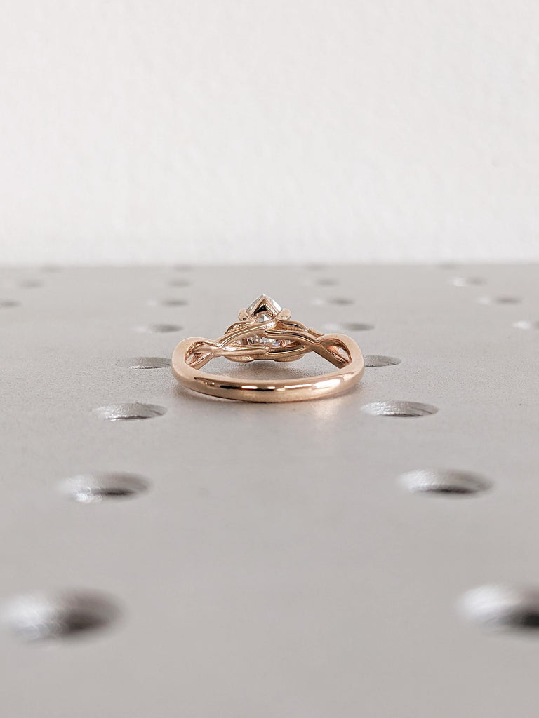Lab Diamond Ring, Pear Engagement Ring, 14k Rose Gold Leaf Branch Wedding Ring, Nature Inspired Anniversary Ring, Twig Ring, Nature Jewelry