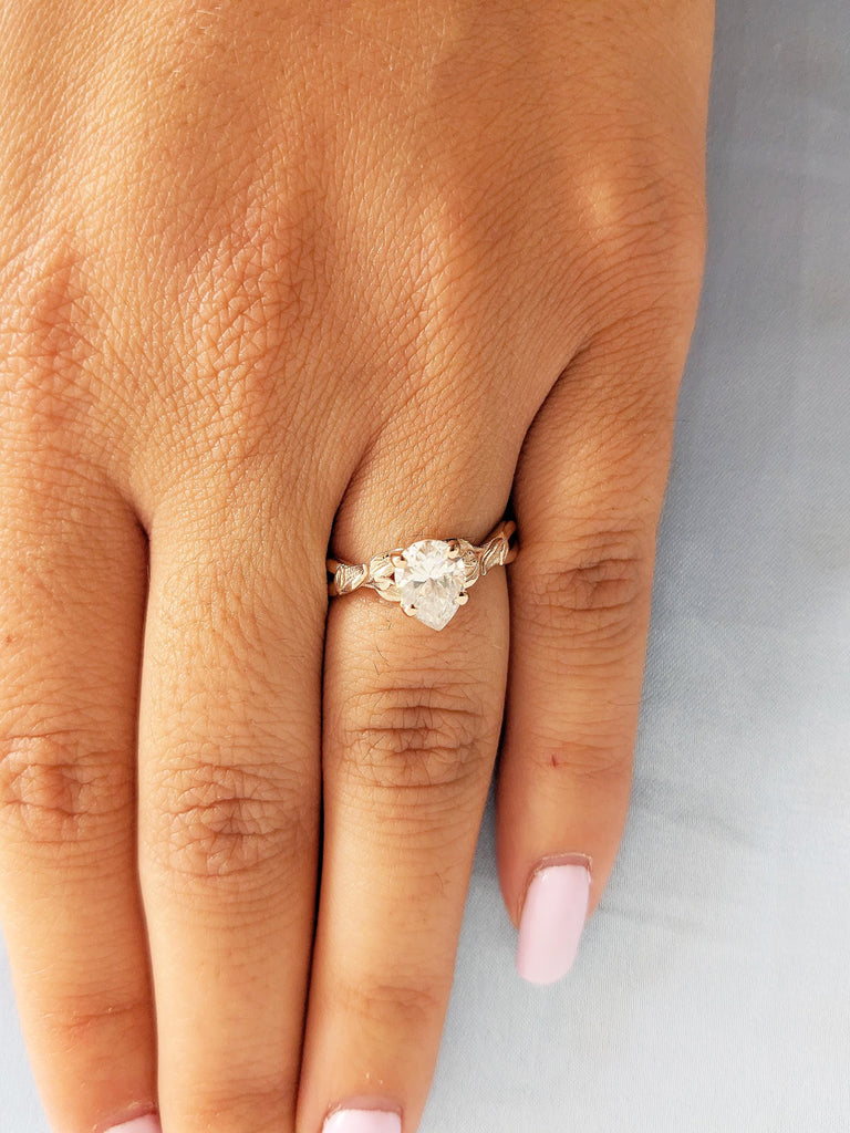 Lab Grown Diamond Engagement Ring, Pear Cut Ring, Rose Gold Nature Ring, Solitaire Ring