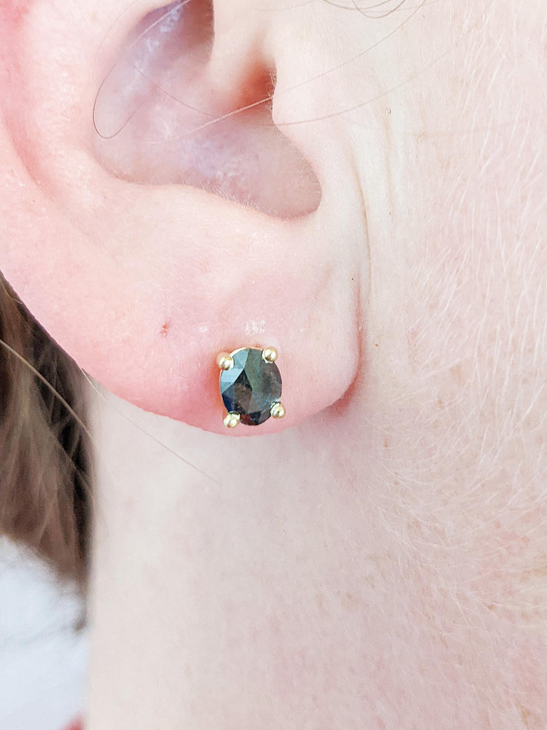 14K Yellow Gold Salt and Pepper Diamond Earring | Unique Diamond Oval Earring | Earring Studs Pair | Diamond Solitaire Minimalist Earrings