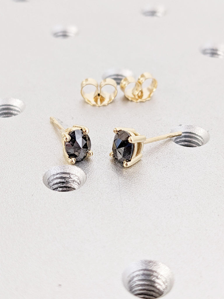 Salt and Pepper Diamond Stud Earrings: Oval Cut Prong Set, Minimalist Solitaire Design