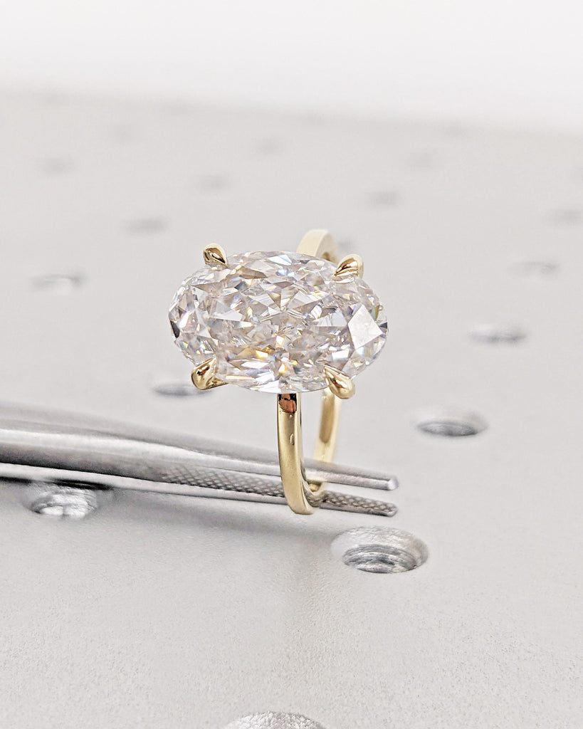 5 Carat IGI Certified Lab Grown Diamond Engagement Ring: Crushed Ice Oval Solitaire Lab Diamond Wedding Ring in 14K Yellow Gold