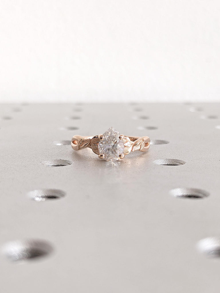 Lab Diamond Ring, Pear Engagement Ring, 14k Rose Gold Leaf Branch Wedding Ring, Nature Inspired Anniversary Ring, Twig Ring, Nature Jewelry