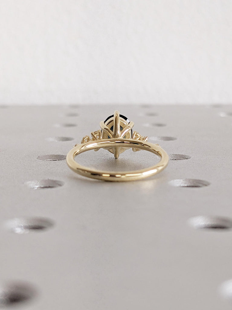 1.5ct Peacock Sapphire Ring, Oval Engagement Ring, Art Deco 14k Yellow Gold Diamond Cluster Anniversary Ring, Montana Sapphire Gemstone Ring