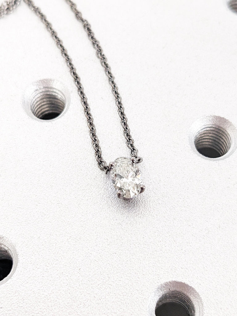 Classic Oval Cut Moissanite Pendant, 14K Solid Black Gold Moissanite Pendant, Everyday Women’s Gold Necklace, Dainty Solitaire Necklace Gift