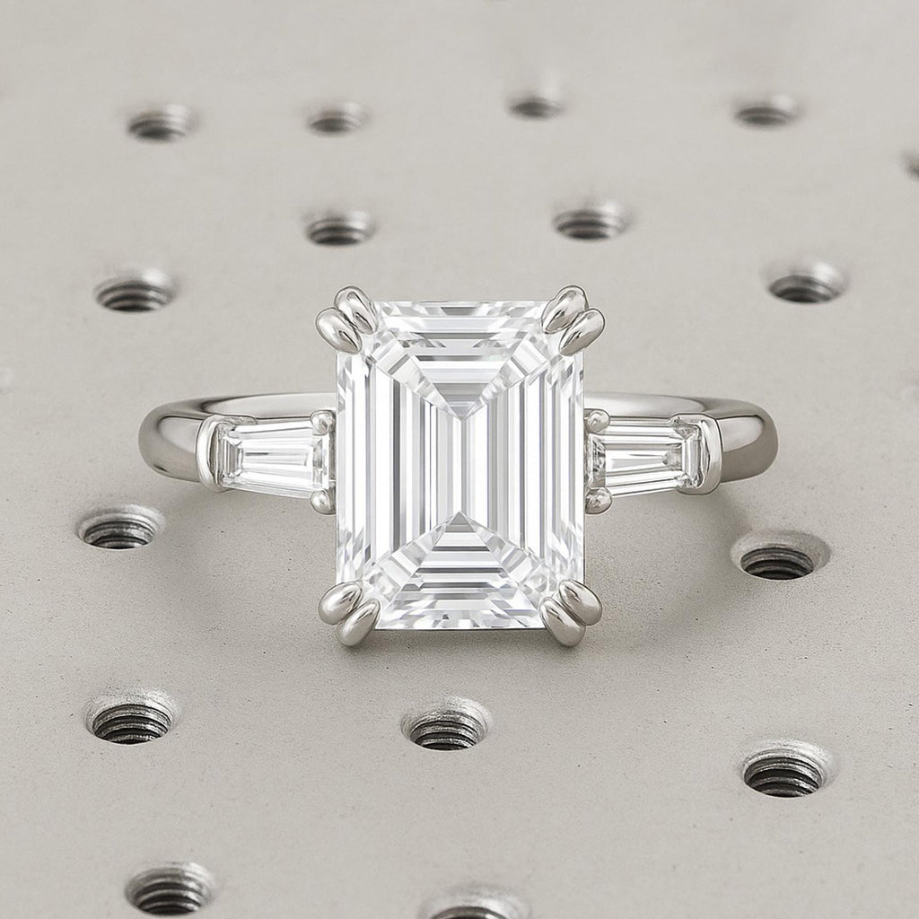 14k Solid Gold Emerald Cut Engagement Ring | 1-3 CT Moissanite Engagement Ring | Emerald cut Moissanite Three Stone Ring | Gold Promise Ring