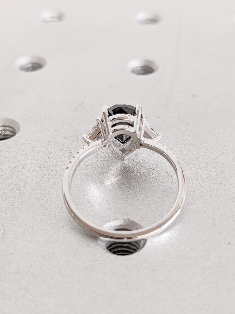 Pear Cut Salt and Pepper Diamond Engagement Ring, Trillion Cut Ring, 14k White Gold Promise Ring for Her, Vintage Diamond Ring, Bridal Ring