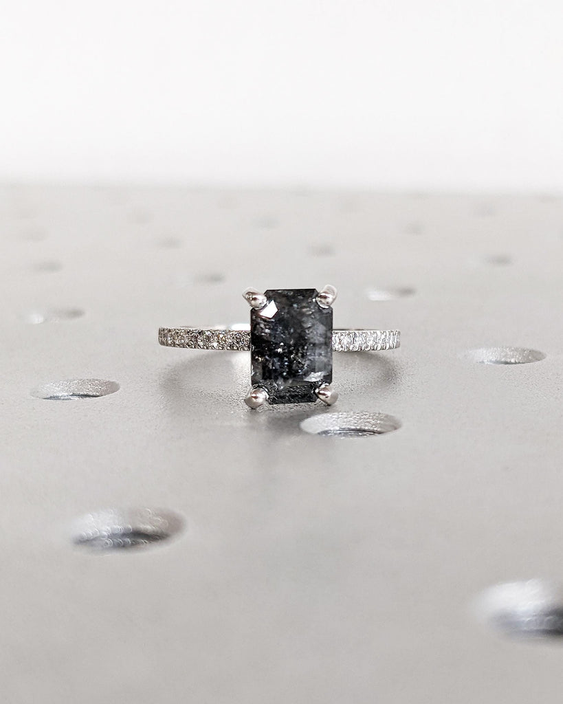 Vintage Salt and Pepper Diamond Engagement Ring | Platinum Engagement Ring | Diamond Eternity Ring | Wedding Bridal Anniversary Promise Ring