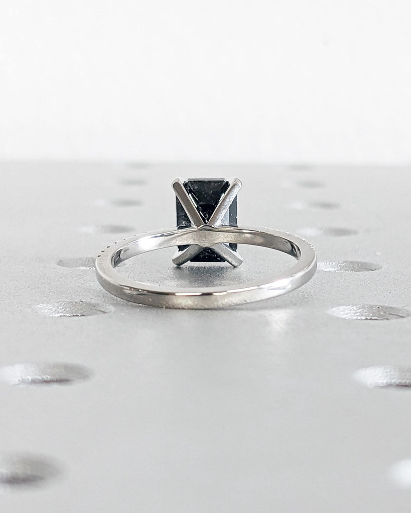 Vintage Salt and Pepper Diamond Engagement Ring | Platinum Engagement Ring | Diamond Eternity Ring | Wedding Bridal Anniversary Promise Ring