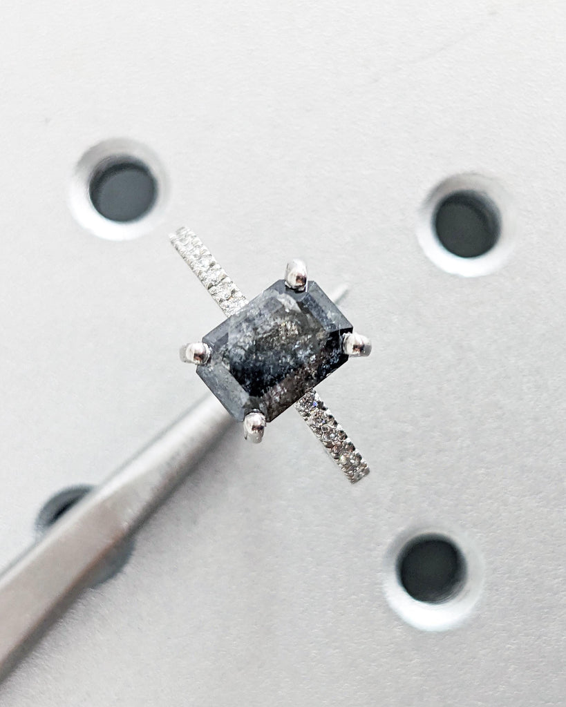 Vintage Salt and Pepper Diamond Engagement Ring | Platinum Engagement Ring | Diamond Eternity Ring | Wedding Bridal Anniversary Promise Ring