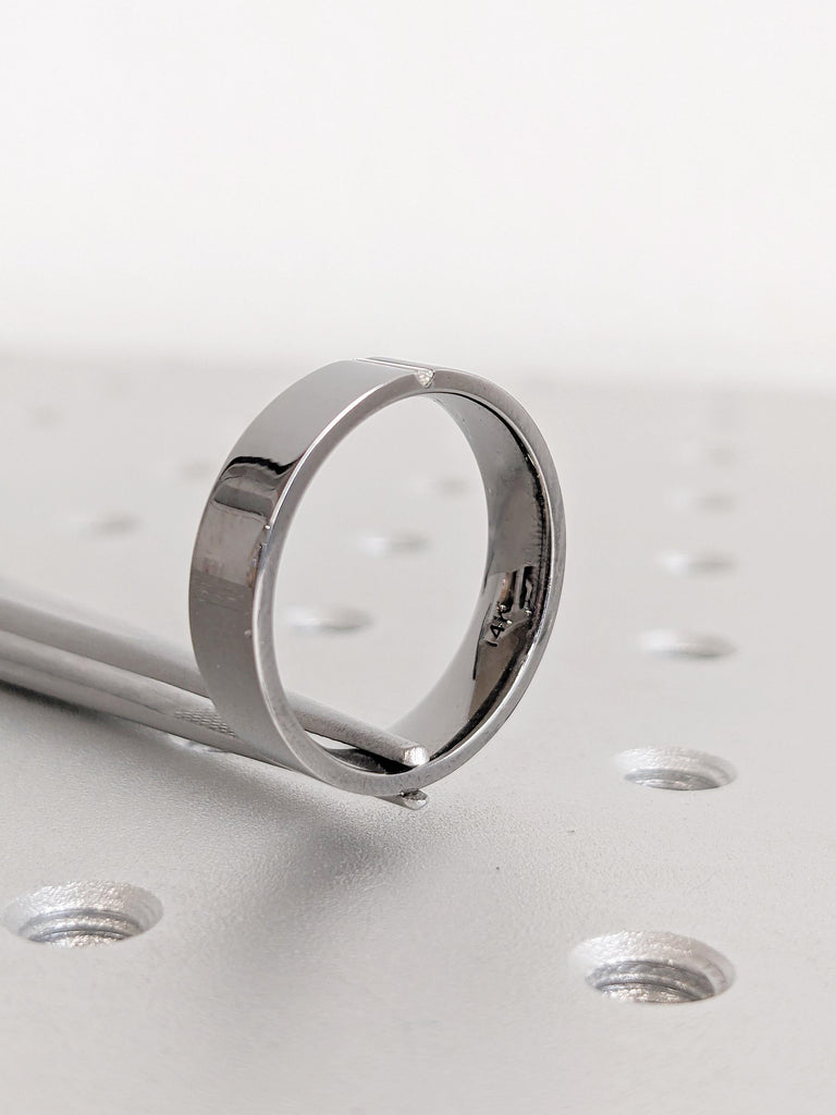 Men's Wedding Band: 14K Black Gold Baguette Diamond Ring, Flush Set Modern Stackable Band