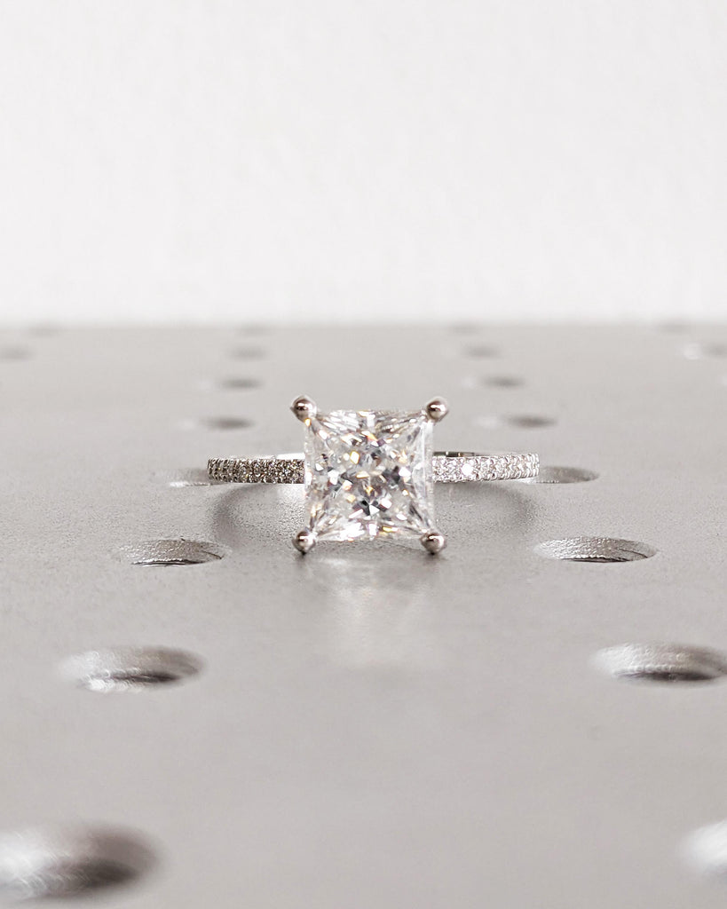 Princess Cut Lab Grown Diamond Engagement Ring | Princess Cut Lab Diamond Solitaire Ring | Unique White Gold Dainty Promise Anniversary Ring