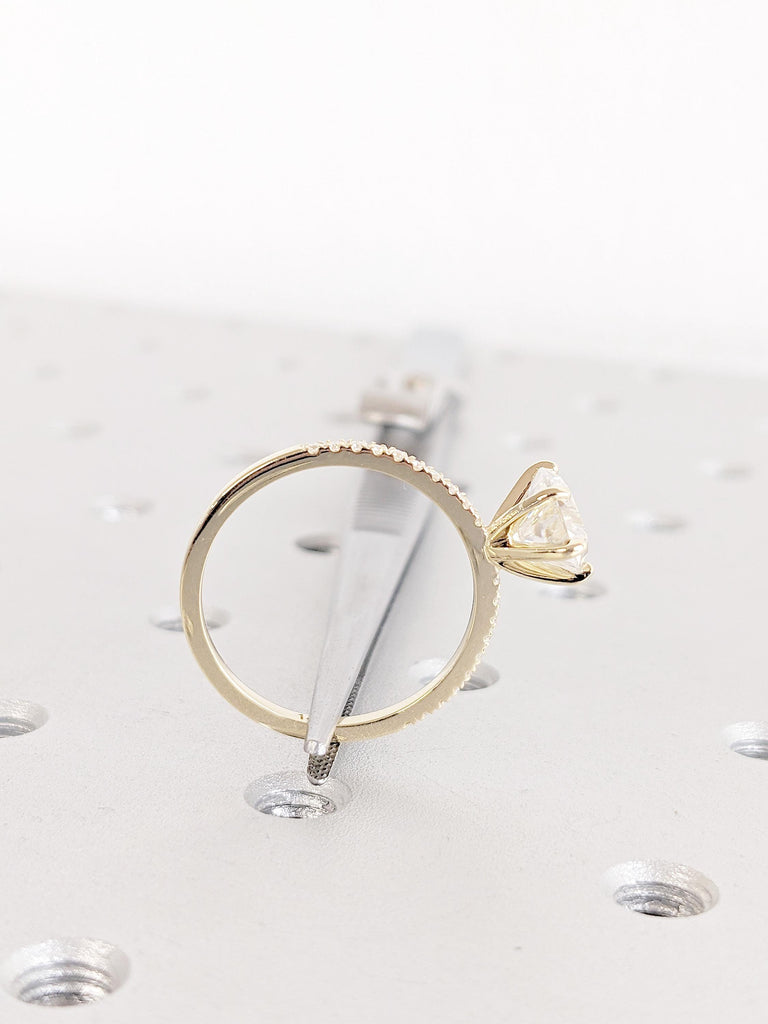 Heart Cut Lab Grown Diamond Ring | 14K Yellow Gold Solitaire Engagement Ring | Yellow Gold Pavé Band | Half Eternity Wedding Ring for Women