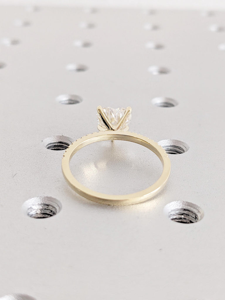 Heart Cut Lab Grown Diamond Ring | 14K Yellow Gold Solitaire Engagement Ring | Yellow Gold Pavé Band | Half Eternity Wedding Ring for Women