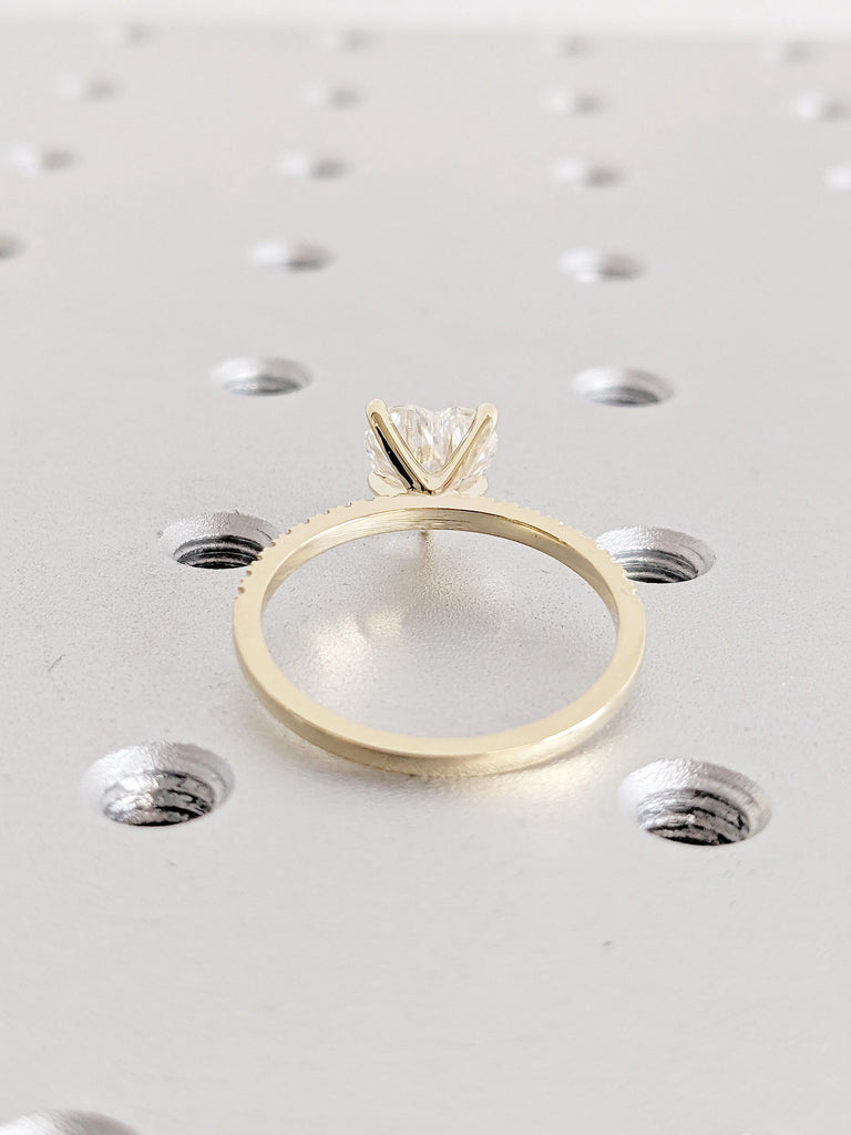 Heart Cut Lab Grown Diamond Ring: Prong Set Solitaire with Half Eternity Pavé Band, Engagement or Anniversary Ring for Women