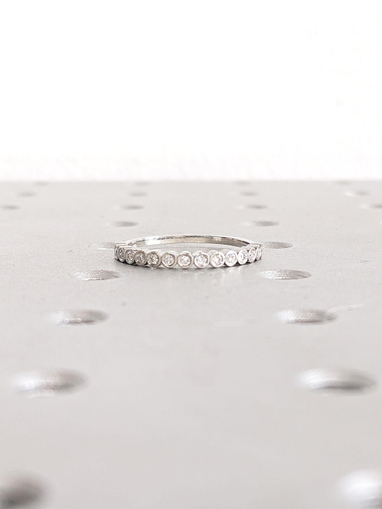 Platinum Women Wedding Band, Bezel Set Diamond
