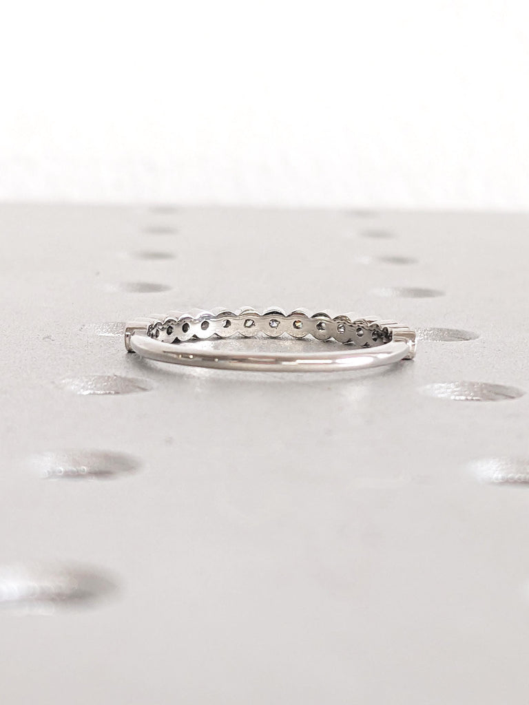 Diamond Stacking Ring, Platinum Wedding Ring, Unique Women's Wedding Bands, Round Diamond Ring, Bezel Set Ring, Moissanite Matching Ring