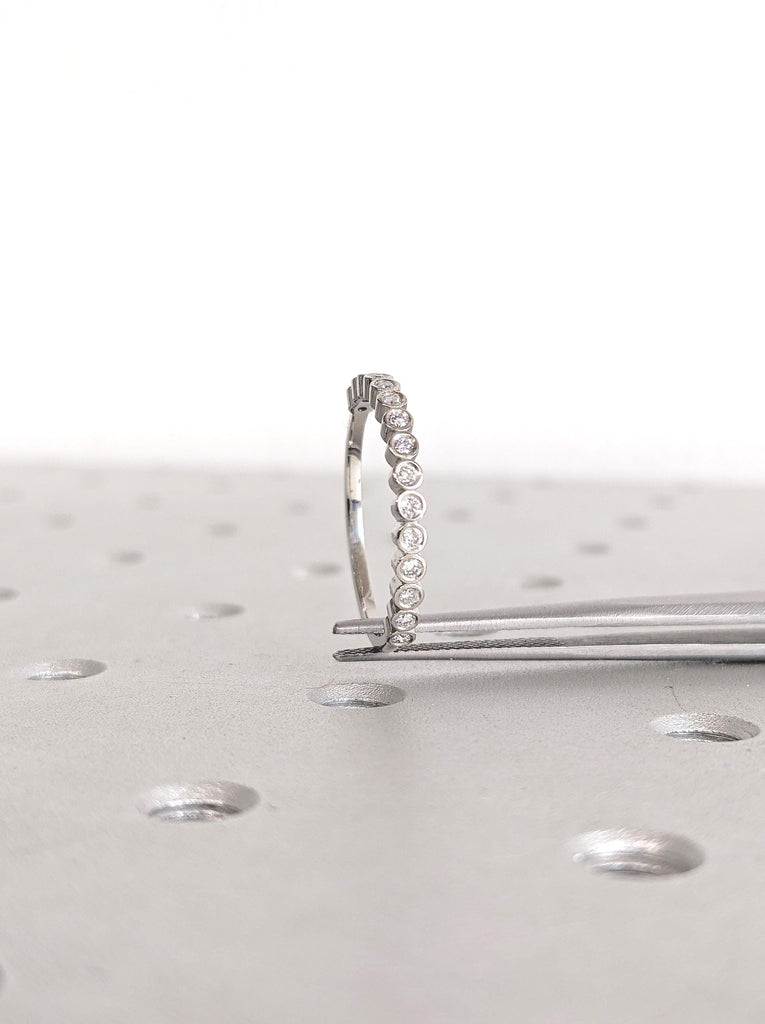 Round Diamond Ring, Bezel Set Ring, Moissanite Matching Ring