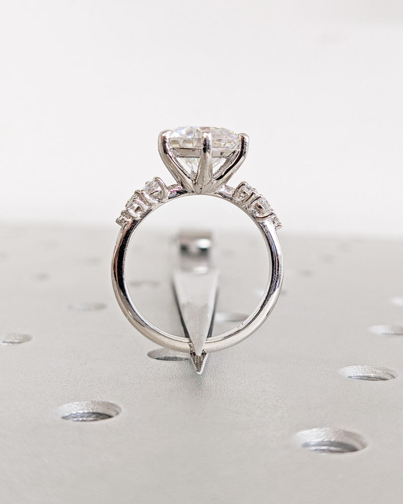 Round Moissanite Ring, Vintage Moissanite Engagement Ring Platinum, Unique Snowdrift 6 Prong Engagement Ring, Diamond Wedding Ring for Women