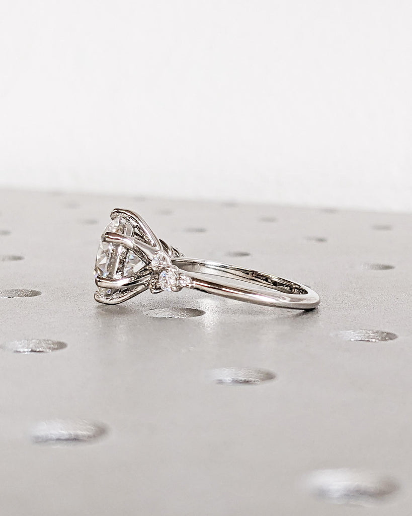 Round Lab Diamond Wedding Anniversary Ring for Her | Personalized Proposal Ring | Unique Snowdrift Moissanite Cluster | Platinum Bridal Ring