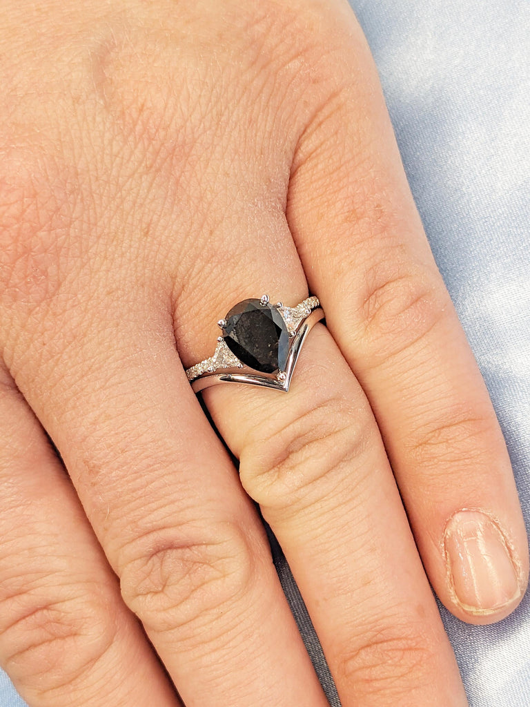 Pear Cut Salt and Pepper Diamond Engagement Ring