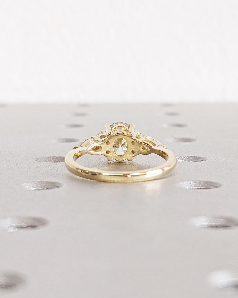 Unique Vintage Oval Moissanite Engagement Ring, Pear and Round Moissanite Cluster Ring, Unique Promise Ring Women Bridal Ring 14K Solid Gold
