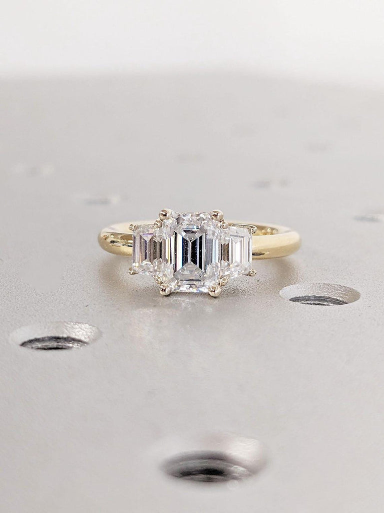 1 CT Trilogy Lab Created Diamond Engagement Ring, Emerald Cut Diamond Ring, F, VS1 Three Stone Anniversary Ring, Unique Promise ring, Gift for Her.