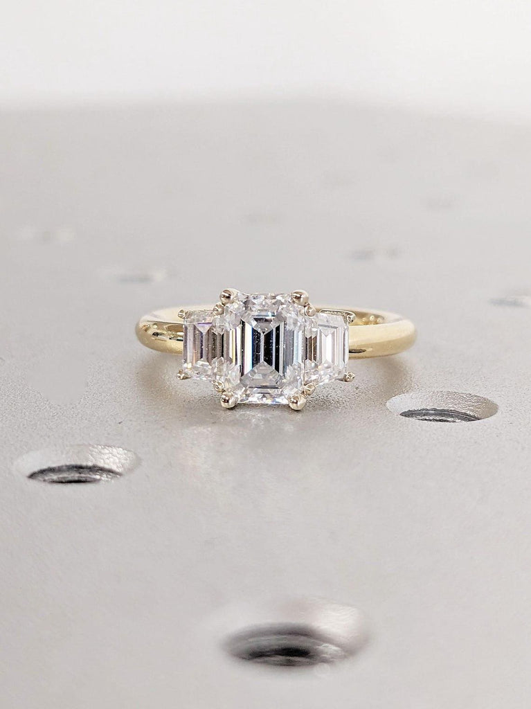 1 CT Trilogy Lab Created Diamond Engagement Ring, Emerald Cut Diamond Ring, F, VS1 Three Stone Anniversary Ring, Unique Promise ring, Gift for Her.