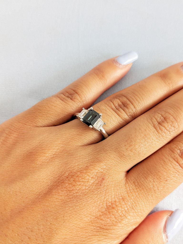 1ct Emerald Cut Peacock Sapphire Engagement Ring