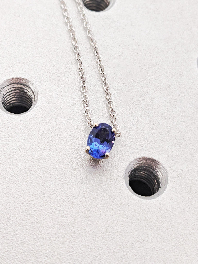 Oval Cut Tanzanite Necklace, 14K Solid White Gold Violet Blue Tanzanite Pendant, December Birthstone Jewelry, Rare Gemstone Gift for Her
