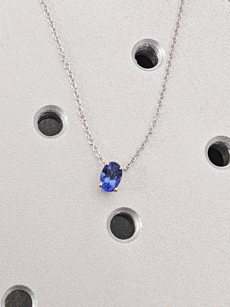 Oval Cut Tanzanite Necklace, 14K Solid White Gold Violet Blue Tanzanite Pendant, December Birthstone Jewelry, Rare Gemstone Gift for Her