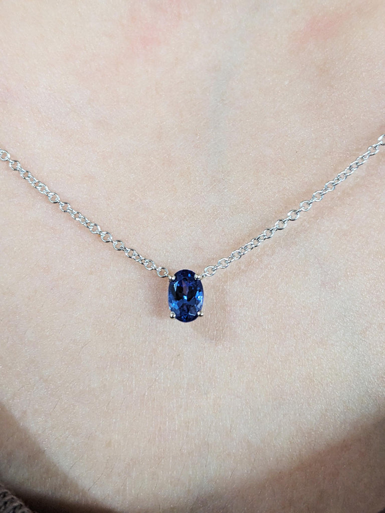 Oval Cut Tanzanite Necklace, 14K Solid White Gold Violet Blue Tanzanite Pendant, December Birthstone Jewelry, Rare Gemstone Gift for Her