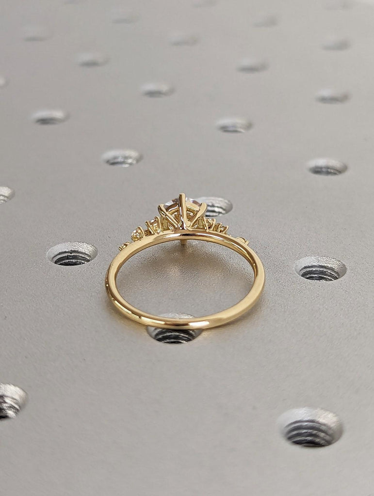 Old Mine-cut Moissanite 18K Yellow Gold Engagement Ring | Unique Snowdrift 6 Prong Lab Diamond Cluster Promise Ring | Wedding Ring for Her