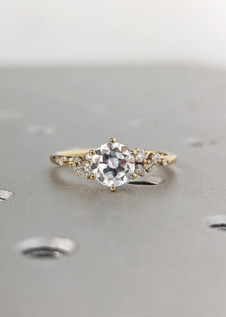 Old Mine-cut Moissanite 18K Yellow Gold Engagement Ring | Unique Snowdrift 6 Prong Lab Diamond Cluster Promise Ring | Wedding Ring for Her