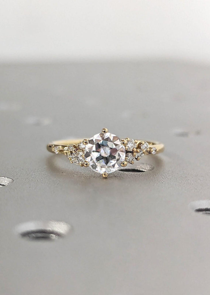 Old Mine-cut Moissanite 18K Yellow Gold Engagement Ring | Unique Snowdrift 6 Prong Lab Diamond Cluster Promise Ring | Wedding Ring for Her
