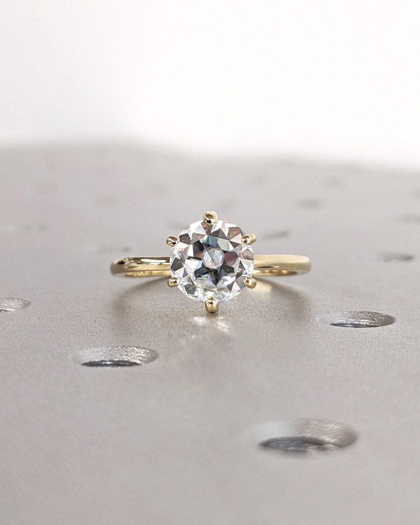 1-2 Carat Old Mine cut CVD Diamond Engagement Ring | Round Lab Grown Diamond Solitaire Ring | 14K Solid Yellow Gold Wedding Anniversary Ring