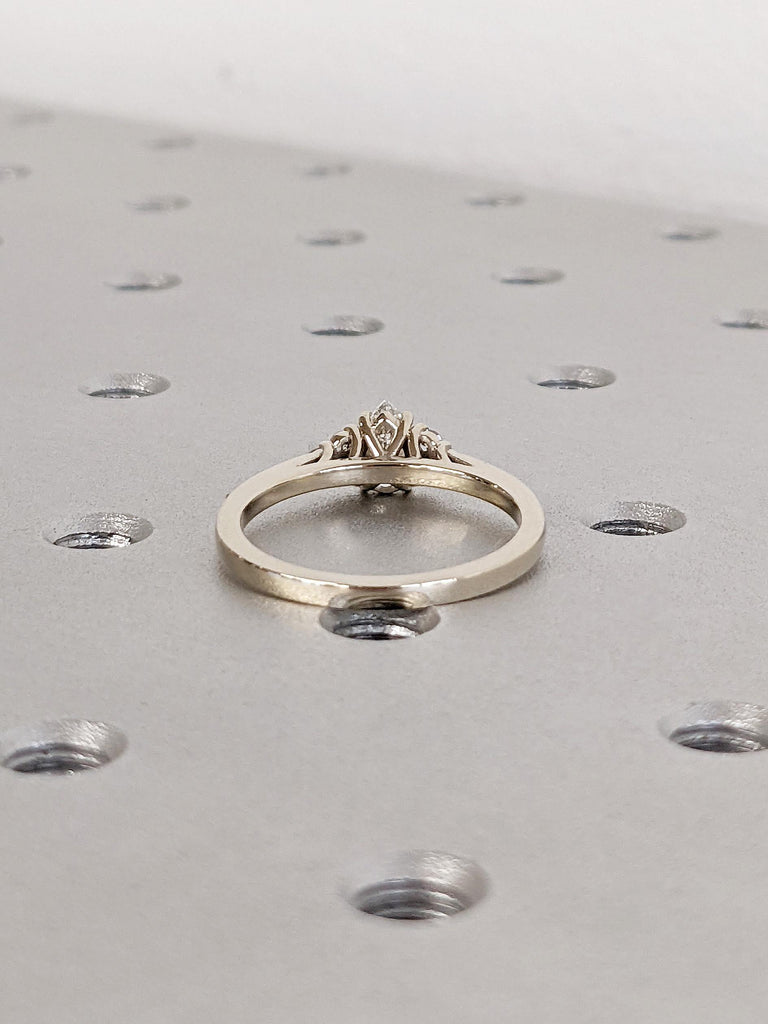 Elegant Pear Cut Moissanite Engagement Ring, 14K Solid White Gold Teardrop Moissanite Cluster Ring, Thin Pavé White Diamond Wedding Band