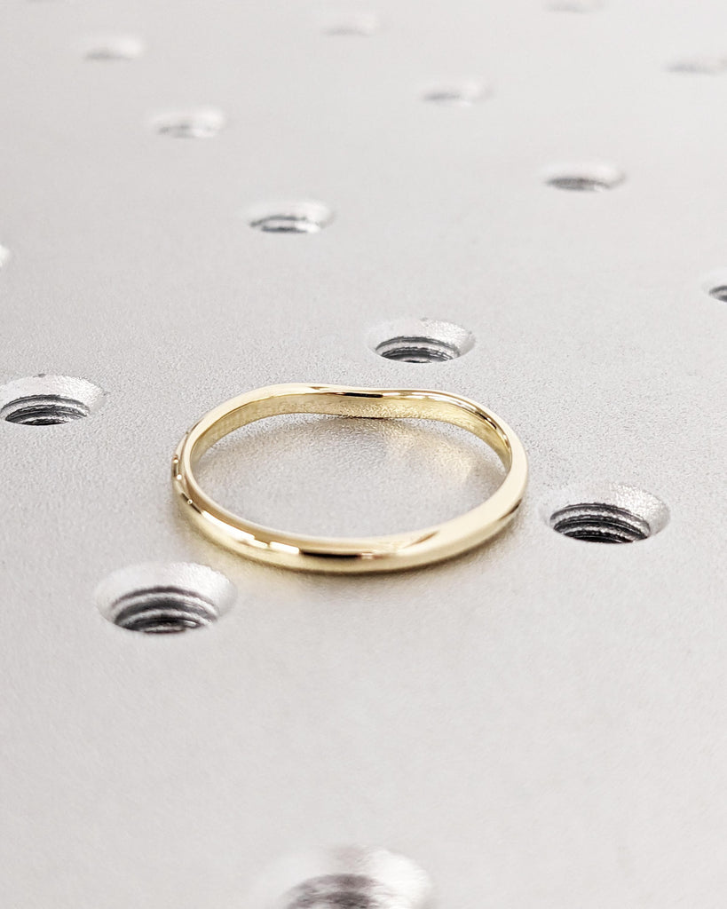 5 Stone Wedding Band | 14k Solid Yellow Gold | Five Stone Flush Set Natural Diamonds, Lab Diamonds or Moissanites | 2mm Thin Stackable Ring