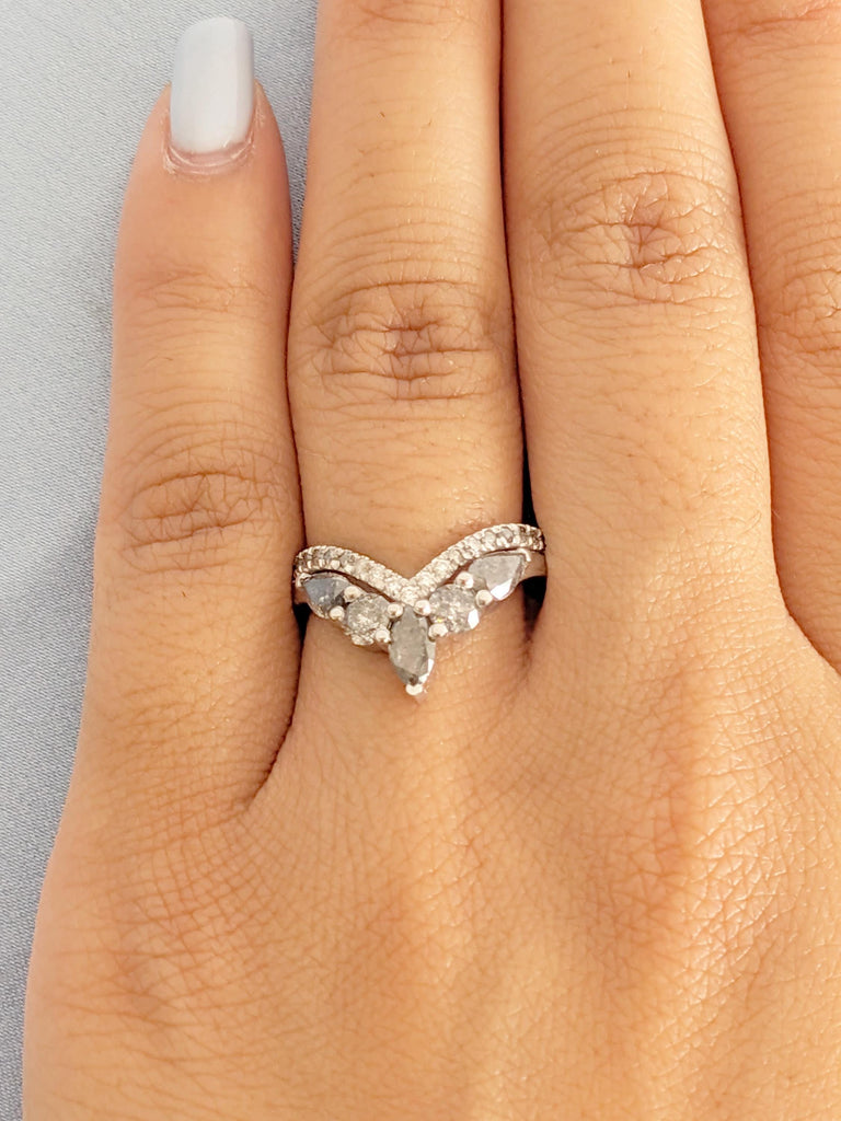 Ombre Salt and Pepper Diamond Band: 14k White Gold Chevron Half Eternity Ring