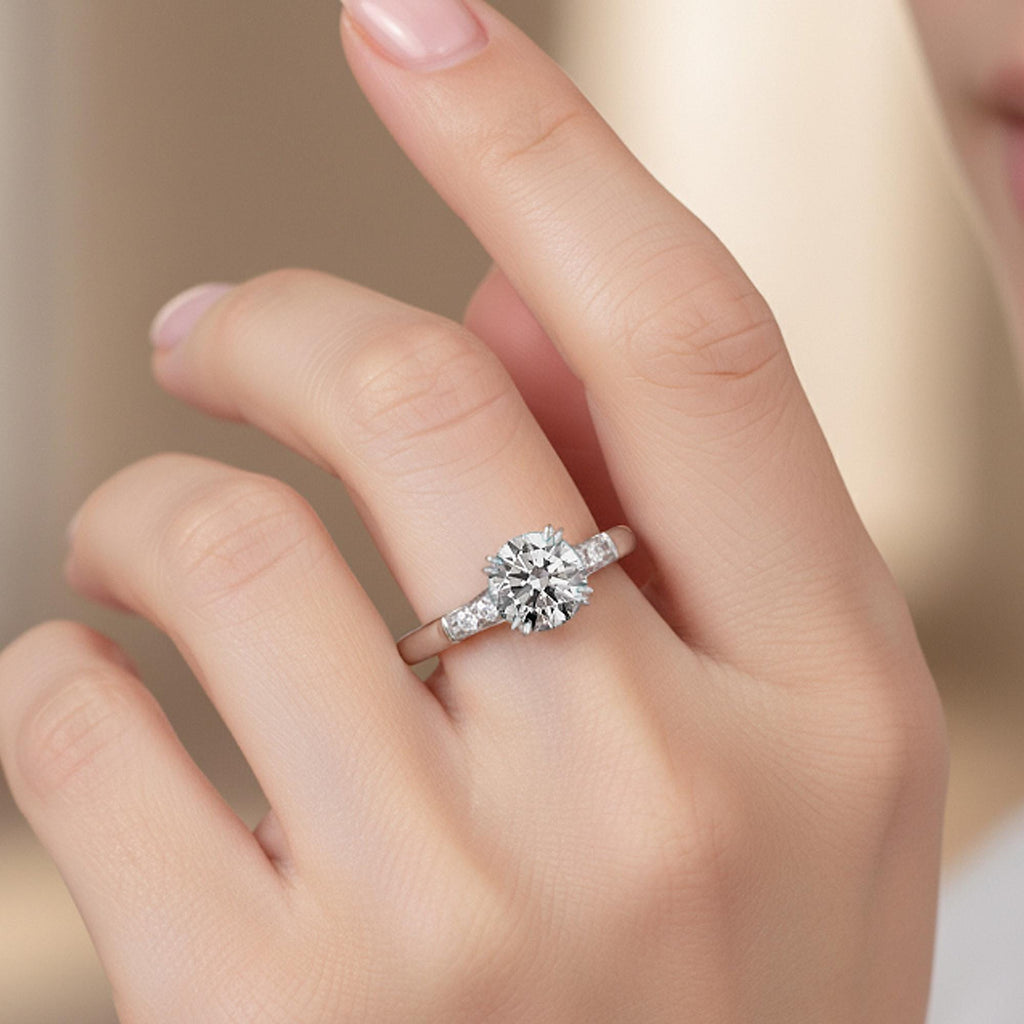 14K Solid Gold 8-Prong Round Cut Moissanite Engagement Ring | 1 CT - 2 CT Dainty Moissanite Ring | White Gold Promise Ring | Gift for Her